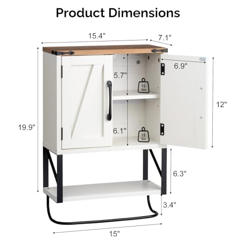 Bonnlo Wall Cabinet Farmhouse with Tower Bar Small Bathroom Medicine Cabinet Over Toilet Storage Organizer with Tower Bar Wall Mounted for Bathroom Kitchen Rustic White & Brown - size: Small - Farmhouse
