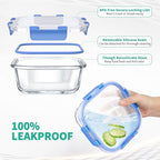 34pcs Glass Food Storage Containers with Lids Set, Airtight Glass Meal Prep Containers (17 Containers & 17 Lids), Leak Proof Lunch Container BPA-Free, Microwave, Oven, Freezer, Dishwasher Safe-Blue - color: Blue