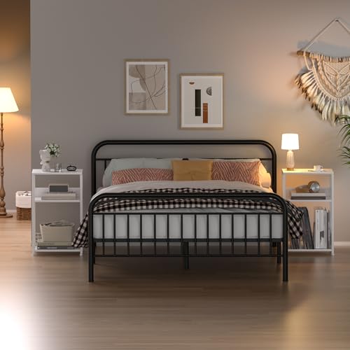 LELELINKY White Side Table with Storage, Small End Table Printer Stand for Small Spaces, Record Player Stand with Vinyl Storage, Sofa Night Stands for Living Room Bedroom - color: White, style: Upgraded