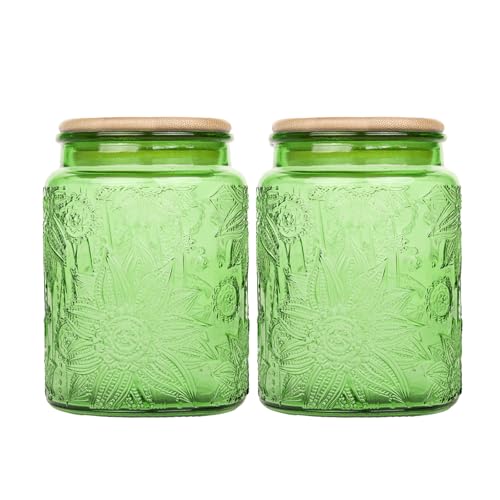 Custde Glass Storage Jars With Airtight Lid, 23.7oz Canister For Kitchen Counter with Bamboo Lid, brown sugar, candy, coffee, cookie, salt, tea,pantry cute Jar (Green 2-Pack, 23.7 fl oz) - color: Green 2-Pack, size: 23.7 fl oz