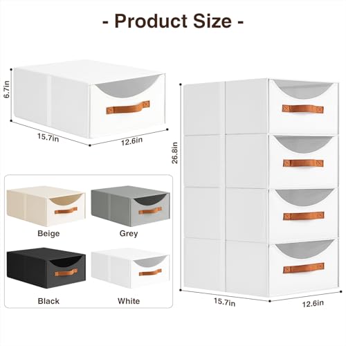 Homsorout Closet Organizers and Storage - Large Stackable Storage Bins with Drawer, Fabric Bins for Organization, Collapsible Storage Drawers Organizer for Bedroom, Living Room, 4 Pack, White - color: White, size: 16 Inch. - 4 Pack