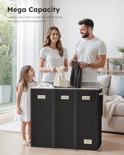 SOLEDI 200L 3-Section Laundry Hamper with Lid, Extra Large Dirty Clothes Basket with Sturdy Handles for Laundry Room & Bedroom - Durable Organizer for Sorting Laundry - color: Black, size: 200L