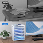 OUTWOLF 10 Tier Paper Organizer - Letter Tray Mesh Desk File Organizer with Handles for Office School Desktop, White - color: White