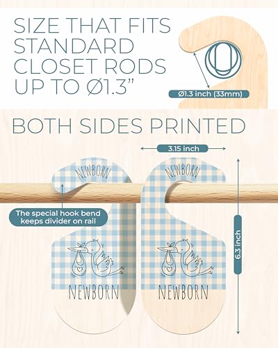Baby Closet Dividers - Blue Baby Clothes Organizer for Nursery Decor, Storage & Organization - 8 Size Closet Dividers for Hanging Clothes, Gender Neutral Nursery Must Haves & Essentials - color: Blue Gingham
