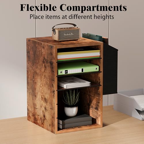 Unionly, 6 Tier Adjustable Countertop Mail Sorter, Mailboxes With Name Slots, Literature Organization Paper Storage Slot, Office Desk File Organizer, Wooden Desktop Mailbox for Classroom, Rustic Brown - color: Rustic Brown, size: 6 Slots