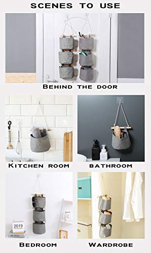 AARAINBOW 1 Pack Mini Cotton Linen Fabric Closet Detachable Foldable Washable Hanging Storage Bag with 3 Pockets Over The Wall Door Small Organizer for Room Bathroom (Gray) - color: Grey
