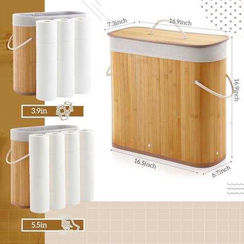Leinuosen Bamboo Toilet Paper Storage Basket 8 Gallons Toilet Paper Organizer Holder with Lid Waterproof for Kitchen Bathroom Home(Beige,Regular) - color: Beige, style: Regular