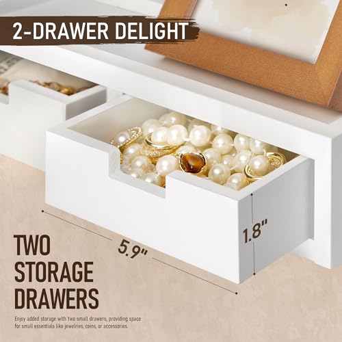 Rebee Vision Key Holder Wall Mount with Drawer Organizer: Mail Organizer with 6 Key Hooks & Dual Drawer Storage - Room Decor for Home and Apartment Essentials (Modern White) - color: White, style: 2-Drawer