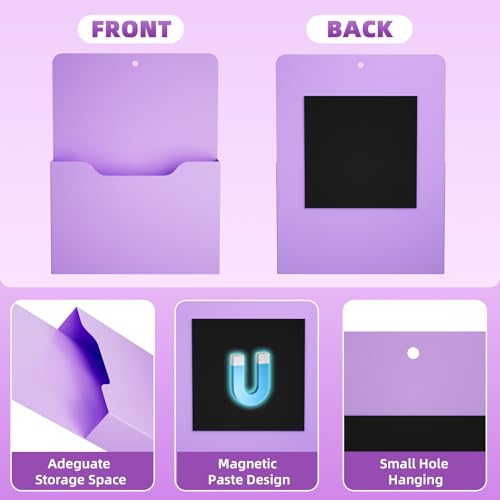Marbrasse 2 Pack Magnetic File Holder - Paper Holder, Pocket Organizer,Hanging Wall File Organizer Office Supplies Storage, Magazine Mail Organizer Case for Notebooks,Planners,Letter (Purple) - color: Purple Holder-2L