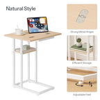 HOOBRO Foldable End Table, C Shaped Side Table with Storage Shelf, Small Snack Table Suitable for Living Room Bedroom Small Spaces, Easy Assembly, White and Natural WN29SF01 - color: White + Natural