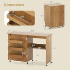 Giantex Folding Sewing Table with Charging Station, Rolling Craft Table with Storage Trays & Shelf, Foldable Sewing Machine Cabinet Desk with Lockable Wheels for Small Spaces (Natural) - color: Natural