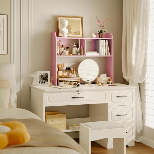 Wooden Desktop Bookshelf 37", 3-Tier Rounded-Edge Desk Storage Organizer, Space-Saving Countertop Shelf for Office Dorm Home, Pink - color: Pink