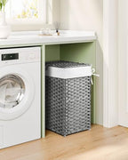 Greenstell Laundry Hamper with Lid, 125L Laundry Basket with 2 Removable Liner Bags & 2 Mesh Bags, Handwoven Synthetic Rattan Clothes Hamper for Clothes, Toys in Bathroom, Bedroom, Foldable, Grey - color: Gray, size: 125L (25.6 x 13.0 x 23.6 inches)