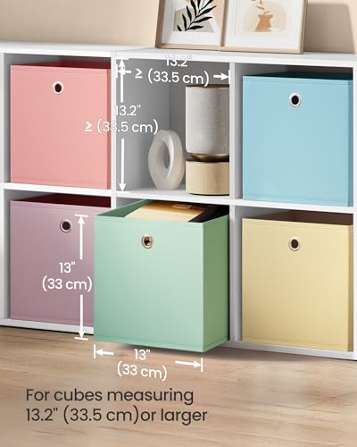 SONGMICS Storage Cubes, Set of 6 Odorless Foldable Storage Boxes, 13 x 13 x 13 Inches, Closet Organizers for Shelf, Rainbow Storage Bins, Colorful Fabric Bins for Bedroom, Living Room URFB233X01 - color: Multi-color 1, size: L (13"L x 13"W x 13"H)