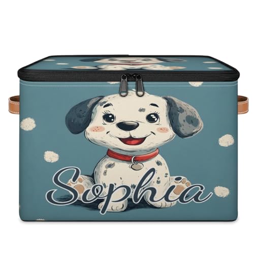 Custom Storage Basket with Name, Personalized Storage Bins with Zipper Lid, Foldable Fabric Storage Box Large capacity with Handle Dalmatian - color: Option 12
