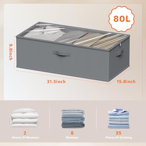 Under Bed Storage Containers, 10 Inches Tall 80L, Foldable Underbed Storage Bags, Closet Organizers and Storage Bins for Clothes and Blankets, Sweaters, Shoes,2-Pack (Grey, 31.5x15.8x10 In) - color: Grey
