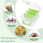 BTSKY Clear Plastic Dividing Storage Box with 4 Deep Compartments Adjustable Storage Bin with Lid Portable Craft Container Multipurpose Sewing Box Art Supply Organizer, 13.9x7.9x6.2 Inches, Green - size: 13.9x7.9x6.2 Inches-Green
