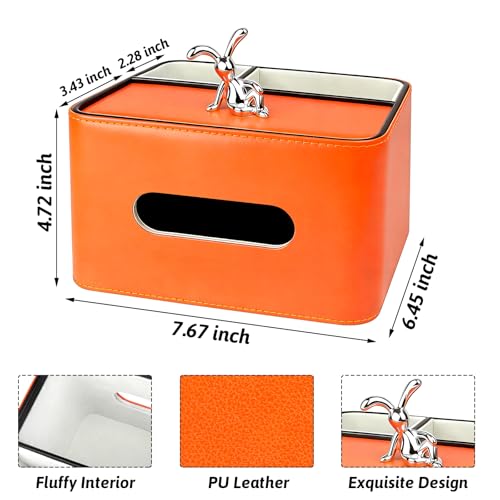 PU Leather Tissue Box Cover Square - Multifunctional Tissue Box Holder with Storage, Tissue and Remote Control Holder Organizer with Compartments for Bedroom Nightstand, Desk, Living Room (Orange) - color: Orange