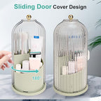 QIYVLOS Toothbrush Holders with Sliding Lid, Rotating 3 Slots Bathroom Organizer Countertop, Tooth Brush Toothpaste Holder Bathroom Counter Stand Sink Organizer Caddy for Makeup Brushes Holder (Green) - color: Green+transparent
