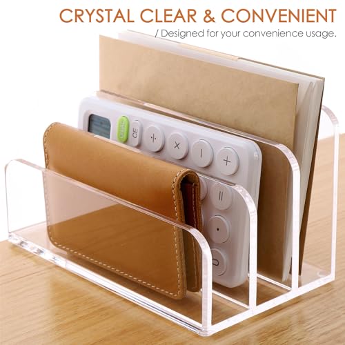 SANRUI 3 Compartments Mail Organizer Letter Holder for Desk ,Vertical Letter Holder,File Sorter Acrylic Desk Organizer Office Supplies,Clear - style: 3 Sections