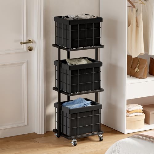 120L Vertical Rolling Laundry Hamper with Removable Bags, 3 Section Laundry Basket with Wheels, Slim Tall 3 Tier Laundry Sorter for Small Spaces, Dorm, Laundry Room, Bathroom, Closet, Black - color: Black, size: 3 Tier
