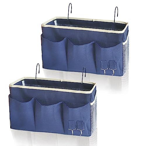 Bedside Caddy, Bedside Hanging Storage Organizer forBunk and Hospital Beds,College Dorm Bed，Can be Placed Glasses Books Mobile Phones(Navy Blue 2) - color: 2pcs Navy Blue