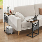 Vagusicc C Shaped End Table, Small Side Table for Couch, Adjustable Height Sofa Table with Metal Frame for Living Room, 33'' Tall Side Table for Couch, Bedroom, Bedside, Rustic Brown and Black - color: Rustic Brown