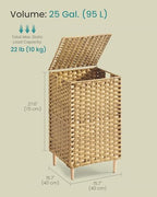 SONGMICS Laundry Hamper with Lid, 25 Gal (95L) PE Rattan Laundry Basket with Removable Washable Liners, for Bedroom & Living Room, Goose Yellow ULCB221YE01 - color: Goose Yellow, size: 95 L (1 Basket）