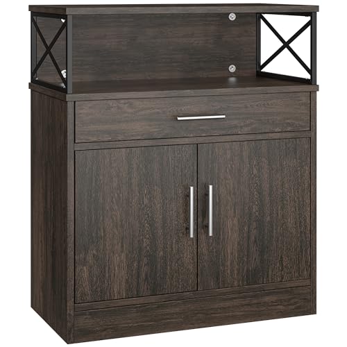 Shintenchi Kitchen Storage Cabinet with Adjustable Shelves and Drawers, Modern Buffet Sideboard, Wood Buffet Cabinet with Doors, Floor Cabinet Cupboard for Coffee Bar Living Room, Dark Brown - color: Dark Brown, size: 37.6"H