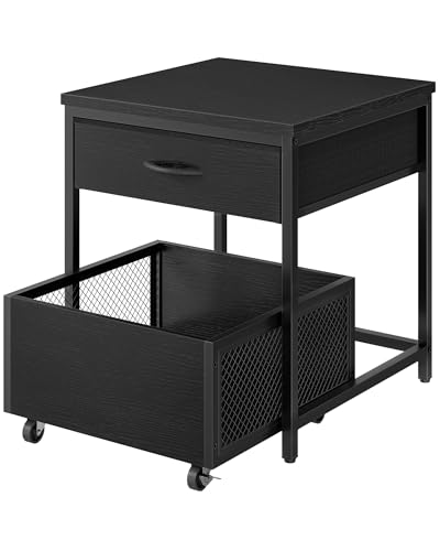 CHOEZON End Table, 19.7 Inch Square Side Table, Mini Fridge Stand with Storage, Nightstand with Mobile Basket Cart, for Living Room, Bedroom, Black TBZ55BB - color: Black