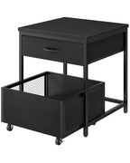 CHOEZON End Table, 19.7 Inch Square Side Table, Mini Fridge Stand with Storage, Nightstand with Mobile Basket Cart, for Living Room, Bedroom, Black TBZ55BB - color: Black