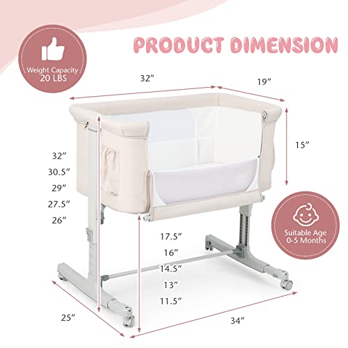 BABY JOY Bassinet Bedside Sleeper, 3 in 1 Folding Crib w/Adjustable Height, Mattress, Lockable Wheels, Storage Pocket & Carry Bag for Infant Newborn, Stationary & Rock, Portable Baby Bassinet (Beige) - color: Beige