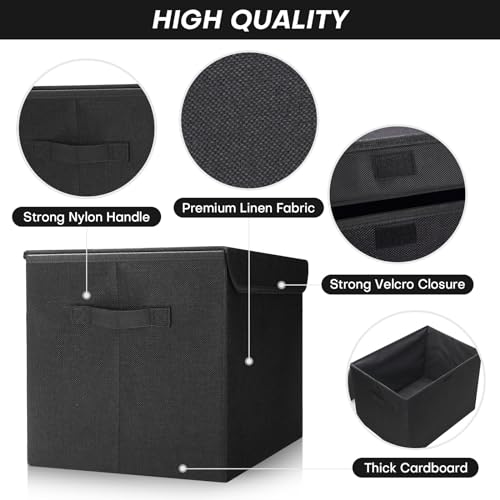 Bagnizer Large 42 Quarts Fabric Storage Bins with Lids [2-Pack] Linen Collapsible Foldable Storage Cubes, Closet Organizer Containers boxes with Handles for Home Office (16.7 x 12 x 12, Black) - color: Black, size: Large - 2 Pack