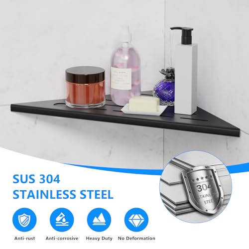Shower Shelves 2 Pack, Corner Shower Shelf, 304 Stainless Steel Shower Caddy with Razor Hole, Shower Shelf for Inside Shower, Modern Sturdy Shelves for Tile Walls,10" Black Corner Shelf for Bathroom - color: Black