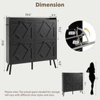Nicetree Shoe Cabinet with 4 Flip Drawers, Hidden Shoe Rack Cabinet with Metal Legs, Farmhouse Narrow Shoe Storage Cabinet for Entryway, Foyer, Hallway, Black with Hook - color: Black, style: 4-Drawers