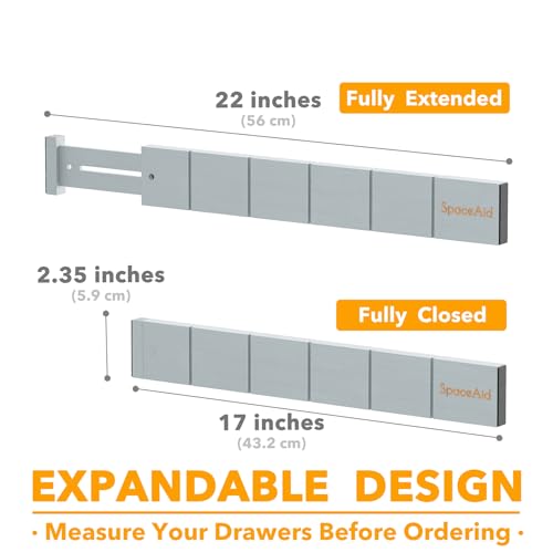 SpaceAid Bamboo Drawer Dividers with Inserts and Labels, Kitchen Adjustable Drawer Organizers, Expandable Organization for Home, Office, Dressers, 10 Dividers with 24 Inserts (17"-22" Gray) - color: GRAY, size: 2.35''H, 17''-22''L, 10 Dividers