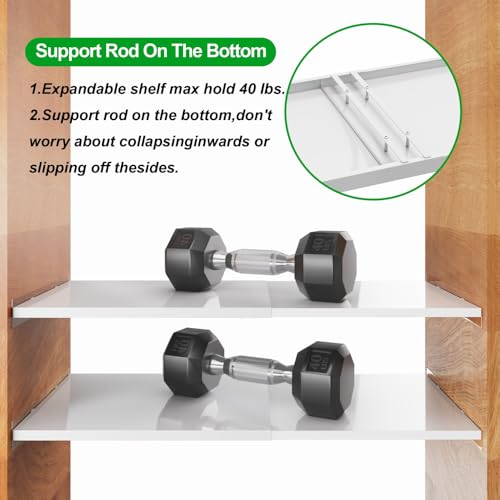 Slideep Adjustable Closet Storage Shelves, Expandable Wardrobe Shelf with Seamless Sticker Heavy Duty Clothes Hanger Rack DIY Divider RV Separator for Cabinet Pantry Cupboard Kitchen, 2Pack - size: 15.8"D x 16.9"W