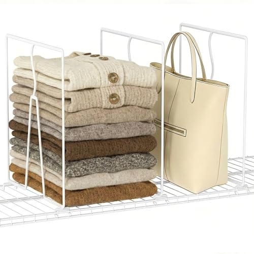 SortNStore Wire Shelf Dividers for Closet: 16-inch Tall 12-inch Deep 6 Pack Wire Rack Accessories - Adjustable Purse Organizer for Sweaters Clothes Towels- Metal Linen Closet Pantry Separators - size: 6-Pack TALLER: Tall 16" x Deep 12"