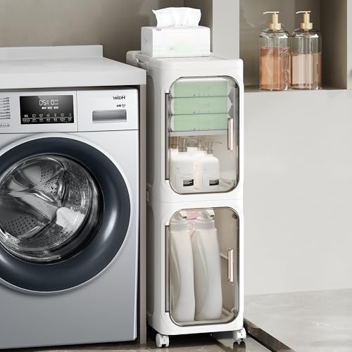 2-Tier Tall Narrow Storage Cabinet, Slim Bathroom Storage Cabinet with Adjustable Shelves and Wheels, Narrow Organizer for Small Space, Bathroom, Kitchen, Laundry, White - color: White, size: 2-Tier