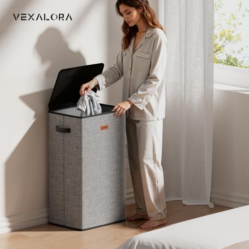 100L Laundry Hamper with Lid, Large Clothes Hampers with Removable Bag, Collapsible Laundry Basket for Bathroom, Bedroom, Laundry Room, Dorm, Grey - color: Grey, size: 100L - 1 Section