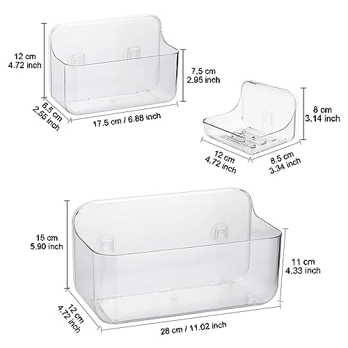 Diesisa 3pc Acrylic Wall Mount Organizer, Adhesive Clear Shower Caddies,Acrylic Soap Basket for wall,No Drilling Hang Walls,with Self Adhesive Tape, for Bathroom, Kitchen, Living Room - color: Clear - 3 Baskets