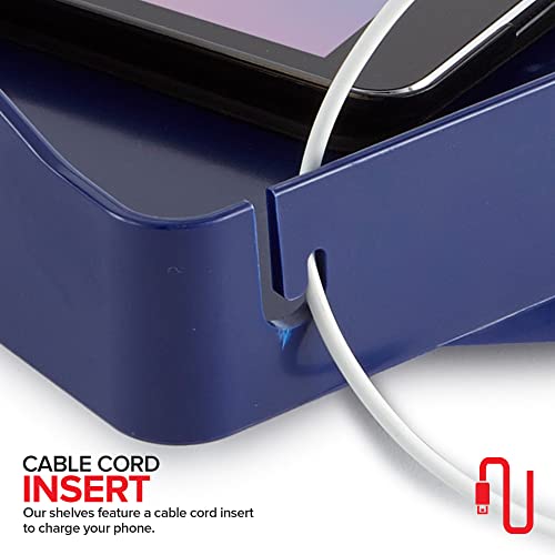 Modern Innovations Bedside Shelf for Bed, College Dorm Room, Bunk Bed Shelf for Top Bunk, Clip On Nightstand Tray with Cord and Cup Holder, Bunkbed Caddy for Table Storage (Navy) - color: Navy, size: Large