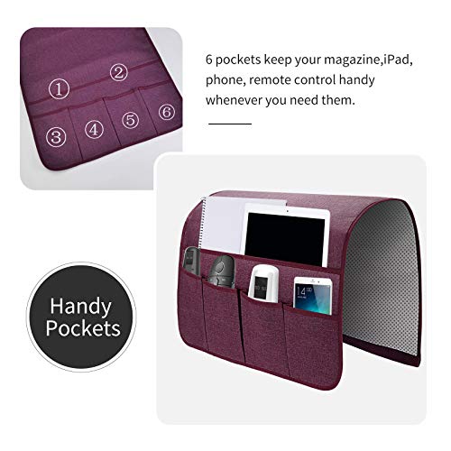 Sofa Armrest Organizer, Remote Control Holder for Recliner Couch, Arm Chair Caddy with 6 Pockets for Magazine, Tablet, Phone, iPad - color: Purple, size: W19'' x L33''