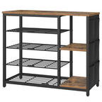 YATINEY Industrial 5-Tier Shoe Rack, Metal Shoe Storage Organizer with Side Oxford Pocket, Entryway Heavy Duty Shoe Shelf for Small Spaces, Entryway, Hallway, Rustic Brown and Black SS84BR