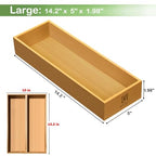 guiogc Bamboo Drawer Silverware Organizer, Silverware Tray, Flatware Organizer, Bamboo Storage Box Suitable for Office, Bathroom and other objects storage (14.2"x5"x2"-Set of 2) - size: 14.2" x 5" x 2"