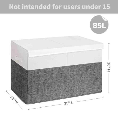 INDRESSME 25"x13"x16" Large Toy Storage Box with Lid, Toy Chest Organizer Toy Basket with Dividers for Playroom, Bedroom, Closet, Toy Bin for Kids Baby Boys Girls (Grey & White) - color: Grey & White, size: 25"x13"x16"