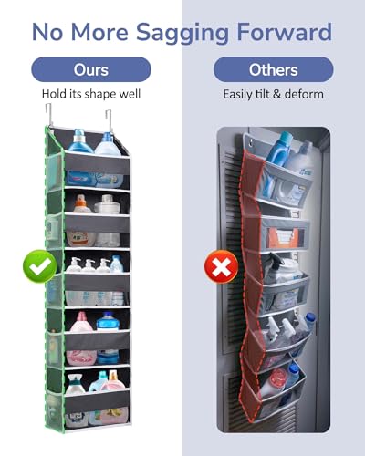 ULG 1 Pack Over Door Organizer with 5 Large and 10 Mesh Side Pockets, 44 lbs Weight Capacity Hanging Storage with Clear Window Kids Toys, Shoes, Diapers, Dark Grey, 5 Layers - color: Dark Grey, size: 1 Pack-5 Tier