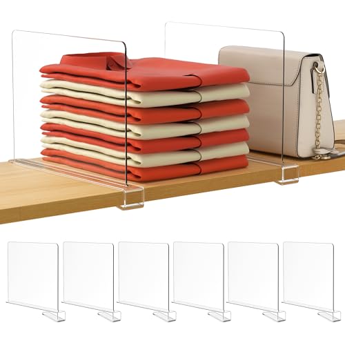 HBlife 6 Pack Closet Organizers and Storage, Clear Shelf Dividers, Vertical Purse Organizer for Closet Perfect for Sweater, Shirts, Handbags in Bedroom and Kitchen, Acrylic Bookshelf for Organization - color: Clear, size: 6 PCS