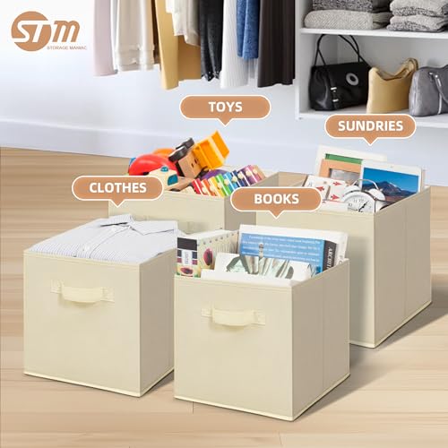 STORAGE MANIAC Storage Cubes, 11 Inch Collapsible Storage Bins with Handles, 10 Pack Fabric Foldable Bins for Organization, Durable Storage Bins for Closet, Shelves, Offices, Toys, 10-Pack Beige - color: Beige-10 Pack, size: 11 INCH
