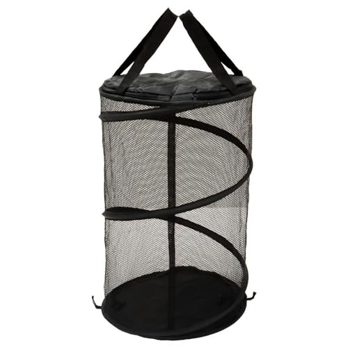 2PCS Large Collapsible Round Popup Laundry Hamper with Lid,Foldable Mesh Hamper with Reinforced Handles and Solid Bottom,White and Black Laundry Basket
